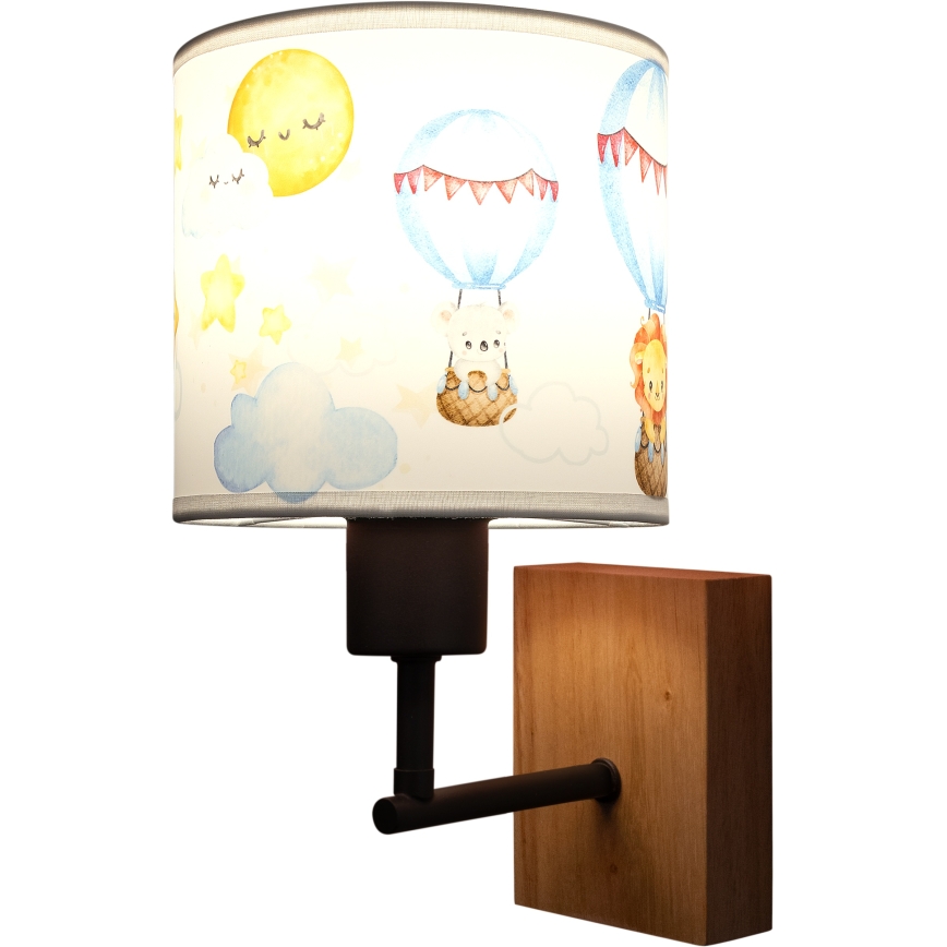 Brilagi - Otroška stenska svetilka BOBO WOOD 1xE27/25W/230V hrast/črna/bela/živalski motiv