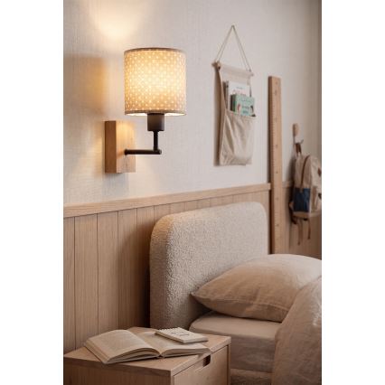 Brilagi - Otroška stenska svetilka BOBO WOOD 1xE27/25W/230V hrast/črna/bež/pikice