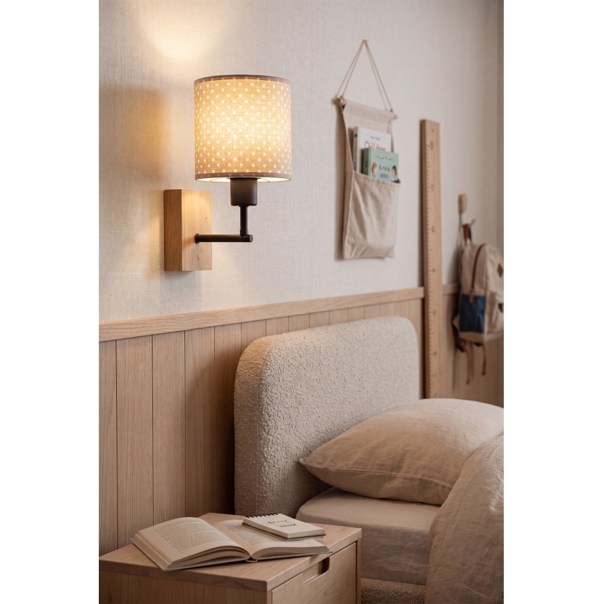 Brilagi - Otroška stenska svetilka BOBO WOOD 1xE27/25W/230V hrast/črna/bež/pikice