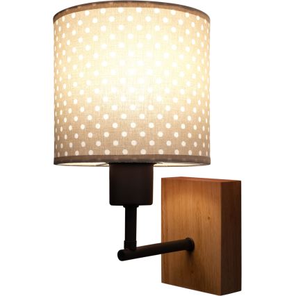 Brilagi - Otroška stenska svetilka BOBO WOOD 1xE27/25W/230V hrast/črna/bež/pikice