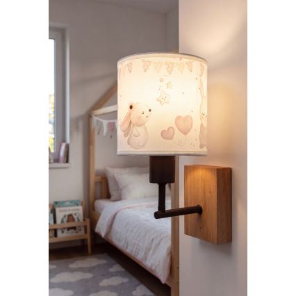 Brilagi - Otroška stenska svetilka BOBO WOOD 1xE27/25W/230V hrast/črna/kremna/zajčki