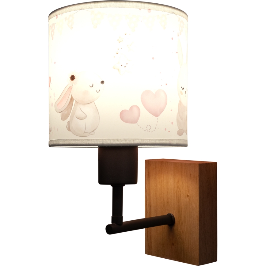 Brilagi - Otroška stenska svetilka BOBO WOOD 1xE27/25W/230V hrast/črna/kremna/zajčki