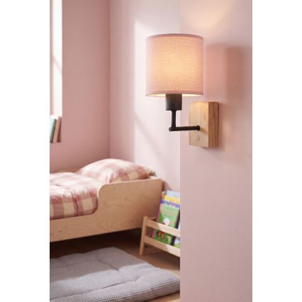 Brilagi - Otroška stenska svetilka BOBO WOOD 1xE27/25W/230V hrast/črna/rožnata