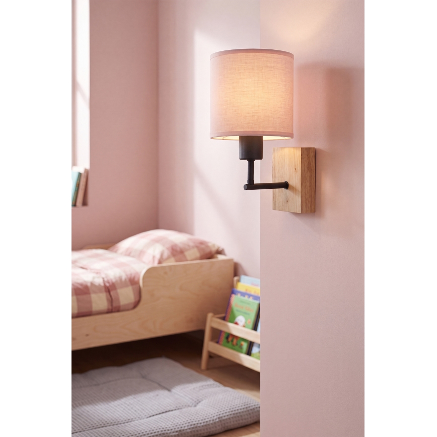 Brilagi - Otroška stenska svetilka BOBO WOOD 1xE27/25W/230V hrast/črna/rožnata
