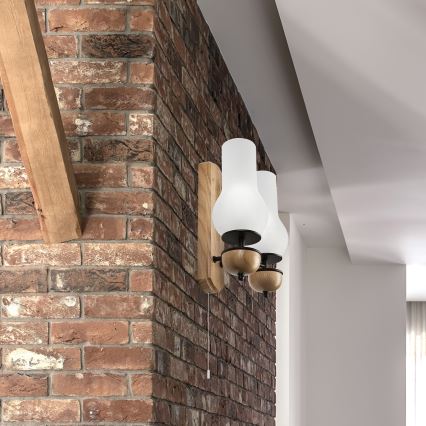 Brilagi - Stenska svetilka COTTAGE 2xE14/40W/230V hrast/bela