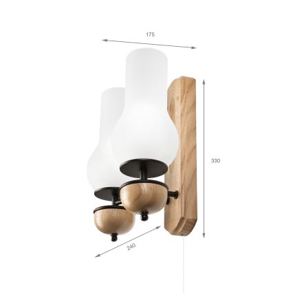 Brilagi - Stenska svetilka COTTAGE 2xE14/40W/230V hrast/bela