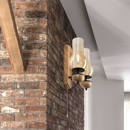 Brilagi - Stenska svetilka COTTAGE 2xE14/40W/230V hrast/rjava