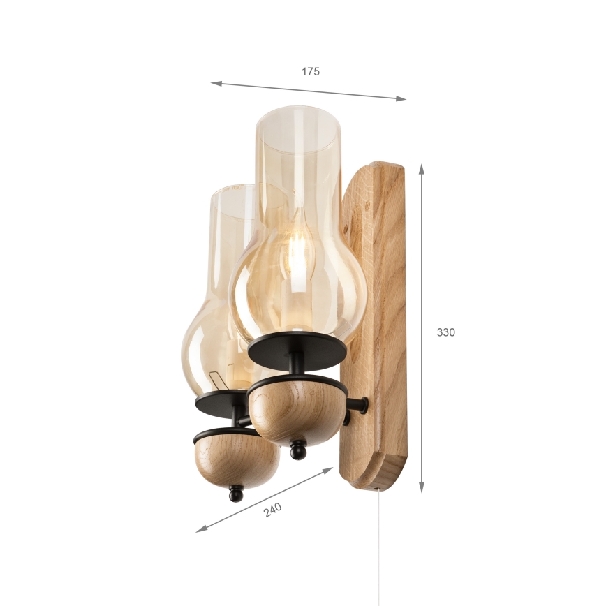 Brilagi - Stenska svetilka COTTAGE 2xE14/40W/230V hrast/rjava