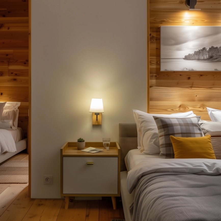 Brilagi - Stenska svetilka NUBILA WOOD 1xE27/25W/230V hrast/bela