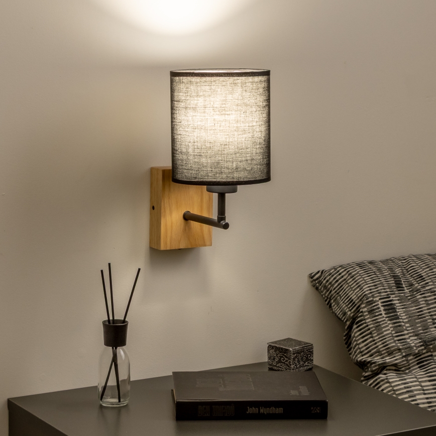 Brilagi - Stenska svetilka NUBILA WOOD 1xE27/25W/230V hrast/črna