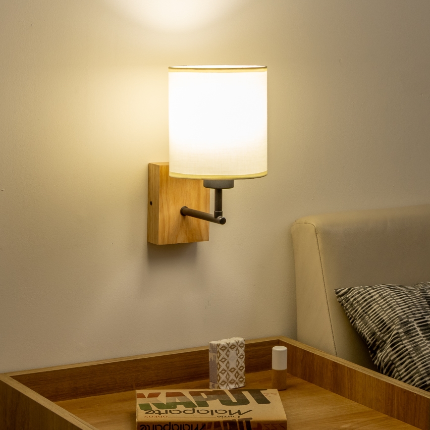 Brilagi - Stenska svetilka NUBILA WOOD 1xE27/25W/230V hrast/črna/krem barva