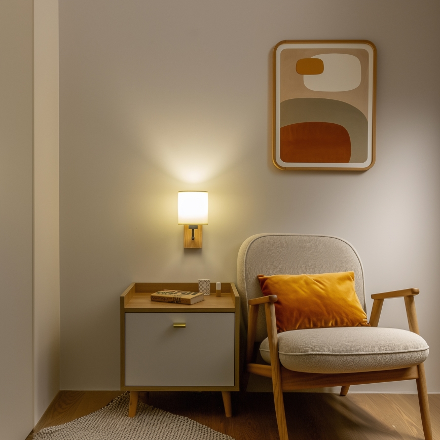 Brilagi - Stenska svetilka NUBILA WOOD 1xE27/25W/230V hrast/črna/krem barva