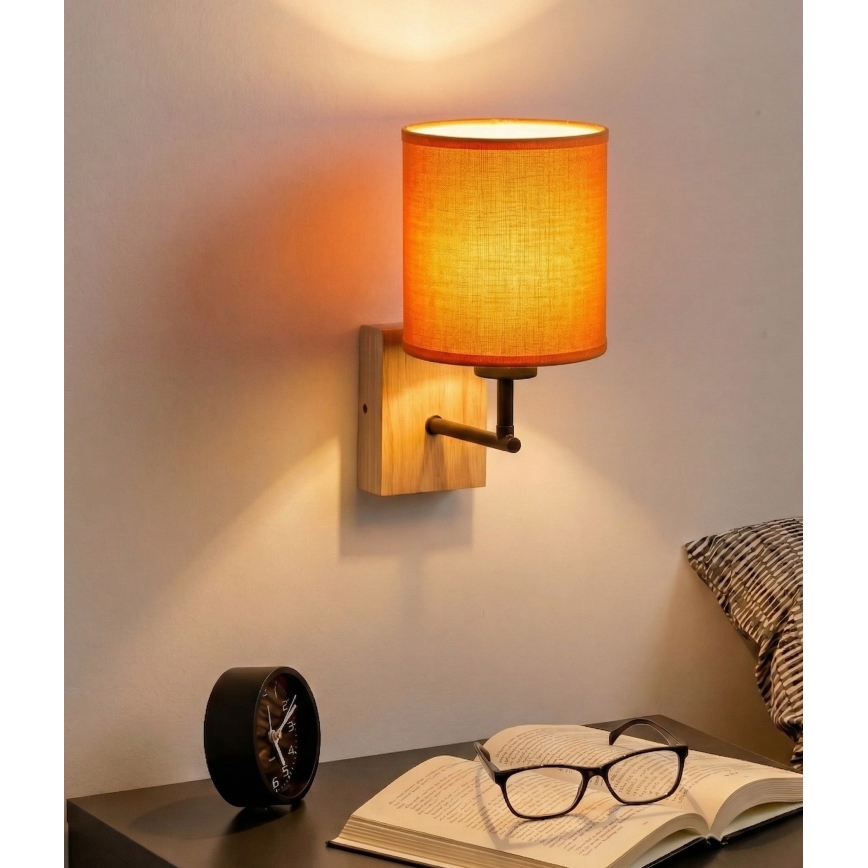 Brilagi - Stenska svetilka NUBILA WOOD 1xE27/25W/230V hrast/črna/oranžna