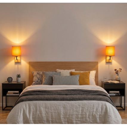 Brilagi - Stenska svetilka NUBILA WOOD 1xE27/25W/230V hrast/črna/oranžna