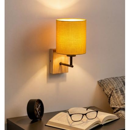 Brilagi - Stenska svetilka NUBILA WOOD 1xE27/25W/230V hrast/črna/rumena