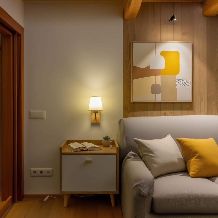 Brilagi - Stenska svetilka NUBILA WOOD 1xE27/25W/230V hrast/krem barva