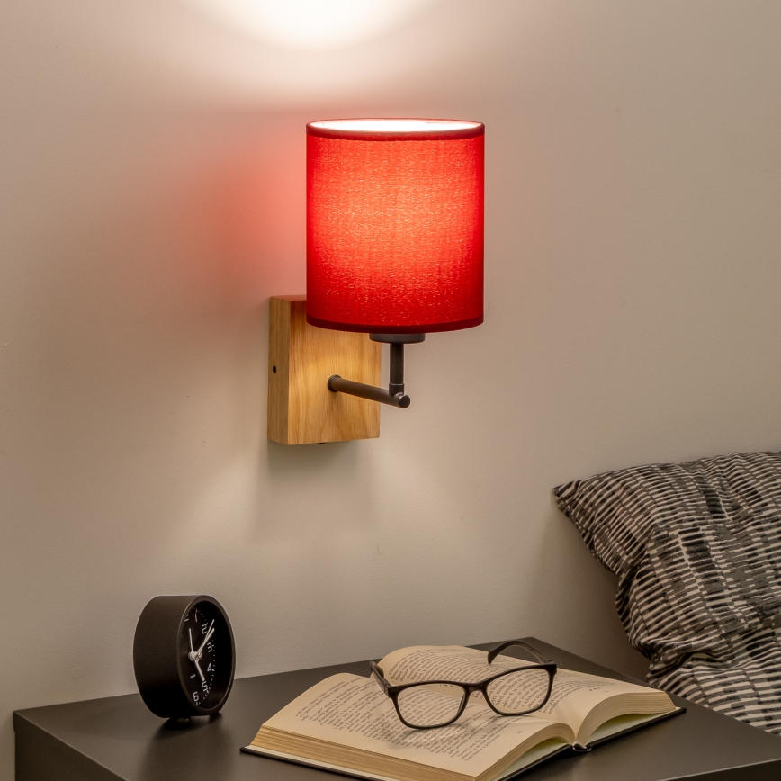Brilagi - Stenska svetilka NUBILA WOOD 1xE27/25W/230V hrast/Pompejanec rdeča