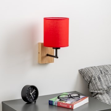 Brilagi - Stenska svetilka NUBILA WOOD 1xE27/25W/230V hrast/rdeča
