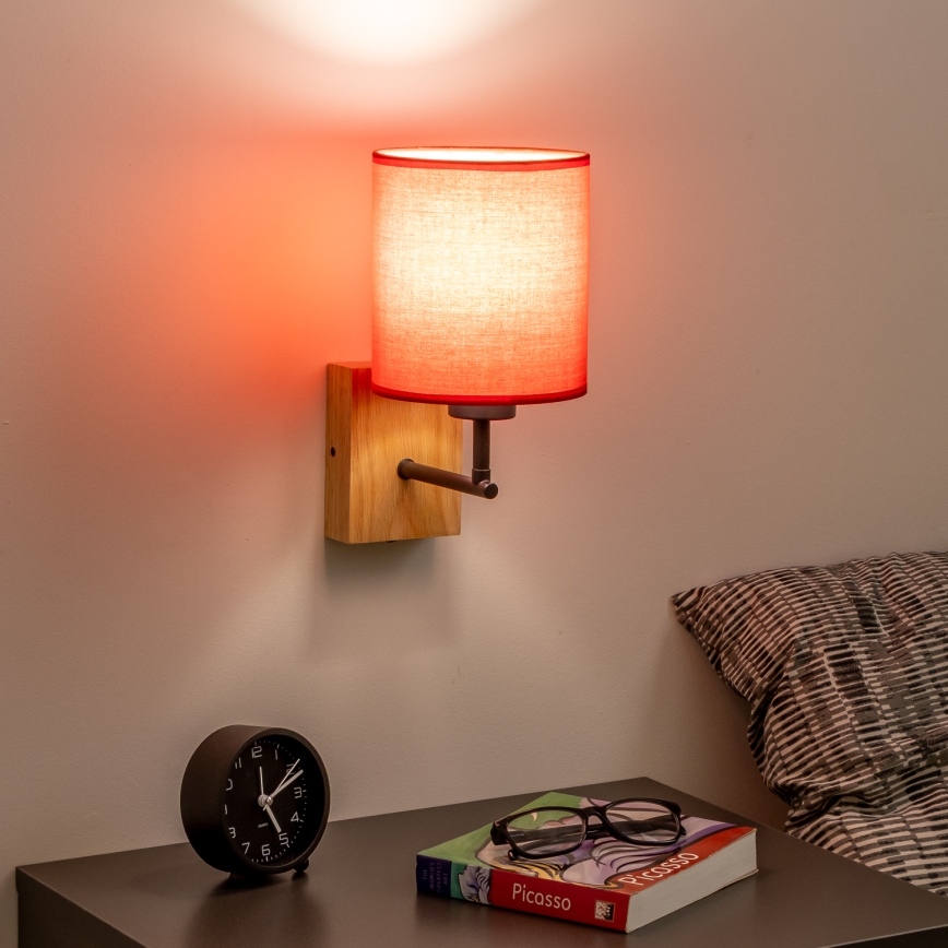 Brilagi - Stenska svetilka NUBILA WOOD 1xE27/25W/230V hrast/rdeča