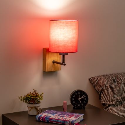 Brilagi - Stenska svetilka NUBILA WOOD 1xE27/25W/230V hrast/roza