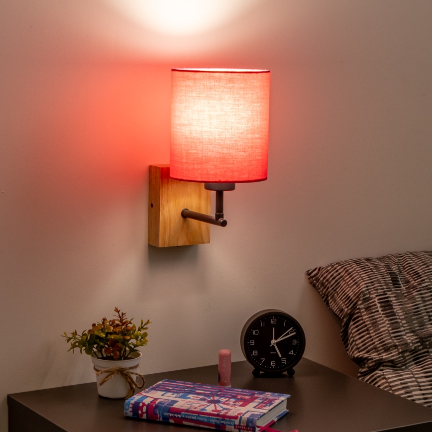Brilagi - Stenska svetilka NUBILA WOOD 1xE27/25W/230V hrast/roza