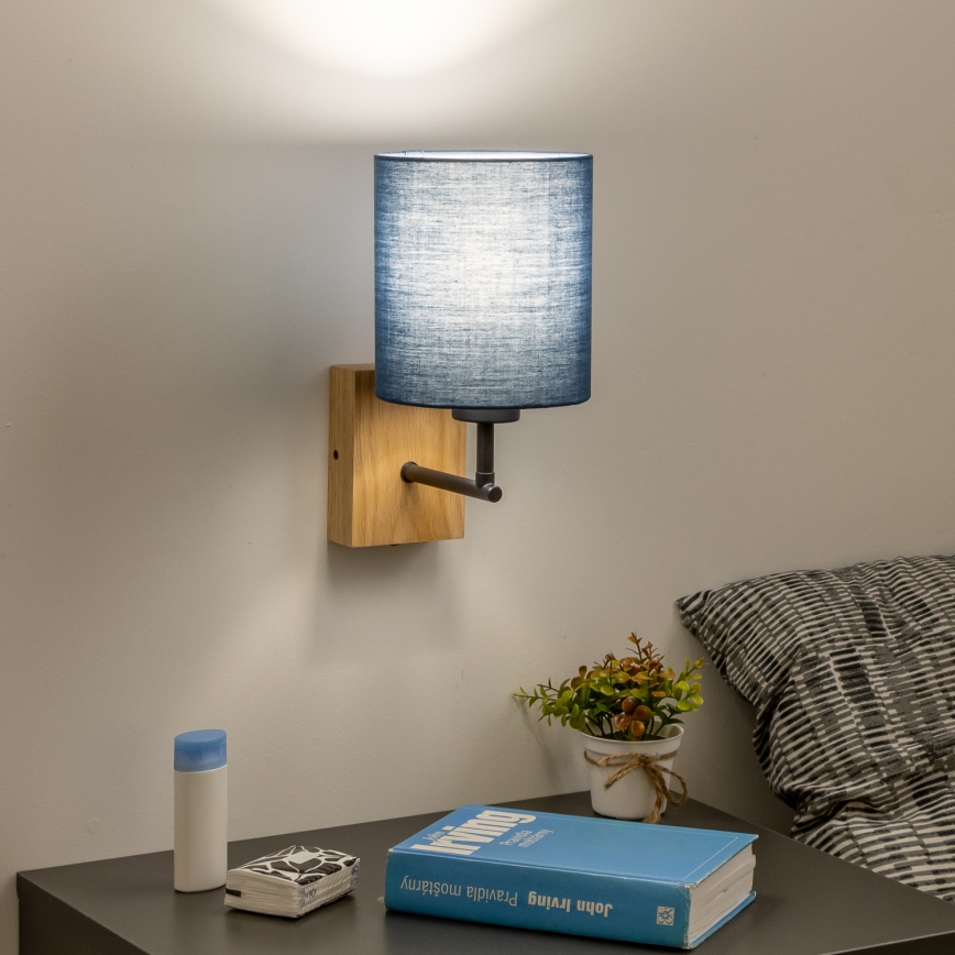 Brilagi - Stenska svetilka NUBILA WOOD 1xE27/25W/230V hrast/temno modra