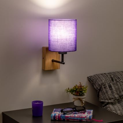 Brilagi - Stenska svetilka NUBILA WOOD 1xE27/25W/230V hrast/vijolična
