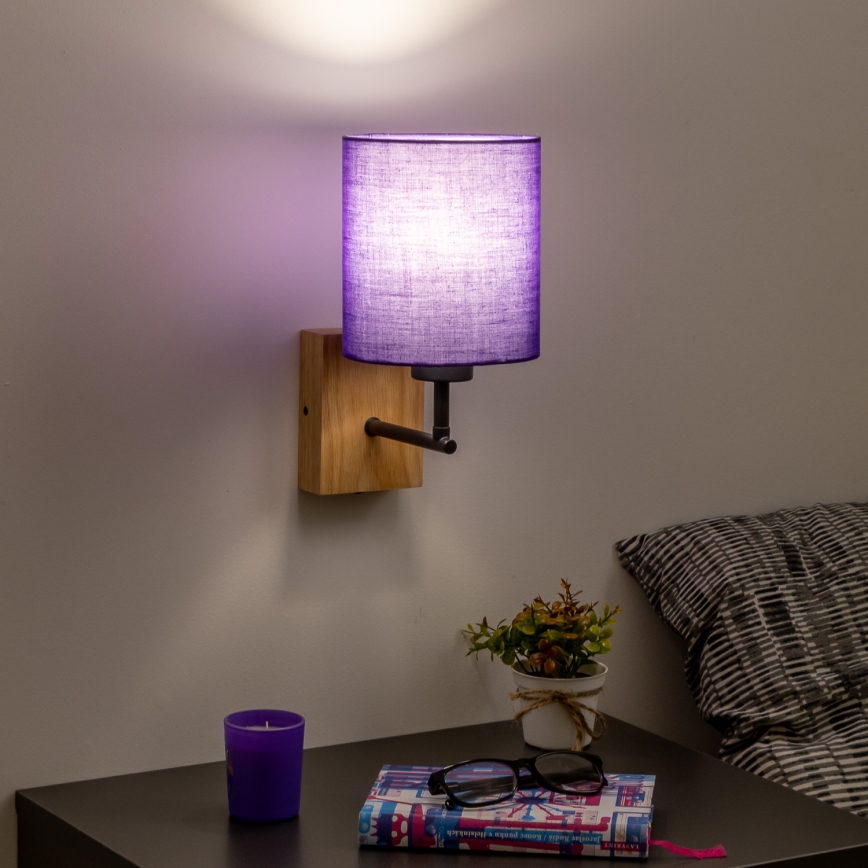 Brilagi - Stenska svetilka NUBILA WOOD 1xE27/25W/230V hrast/vijolična