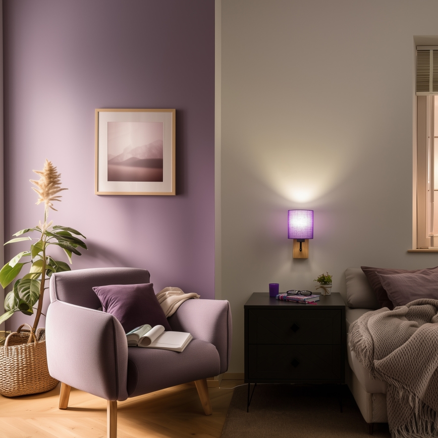 Brilagi - Stenska svetilka NUBILA WOOD 1xE27/25W/230V hrast/vijolična