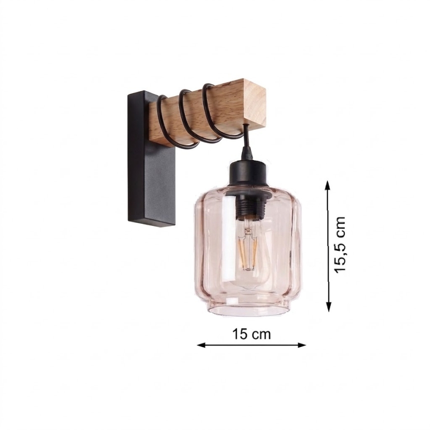 Brilagi - Stenska svetilka WOOD GLASS 1xE27/60W/230V borovina/črna/dimljen bež