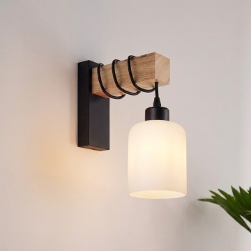 Brilagi - Stenska svetilka WOOD GLASS 1xE27/60W/230V borovica/črna/bela