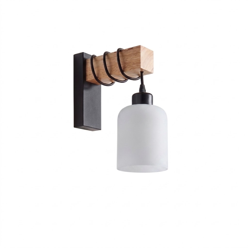 Brilagi - Stenska svetilka WOOD GLASS 1xE27/60W/230V borovica/črna/bela