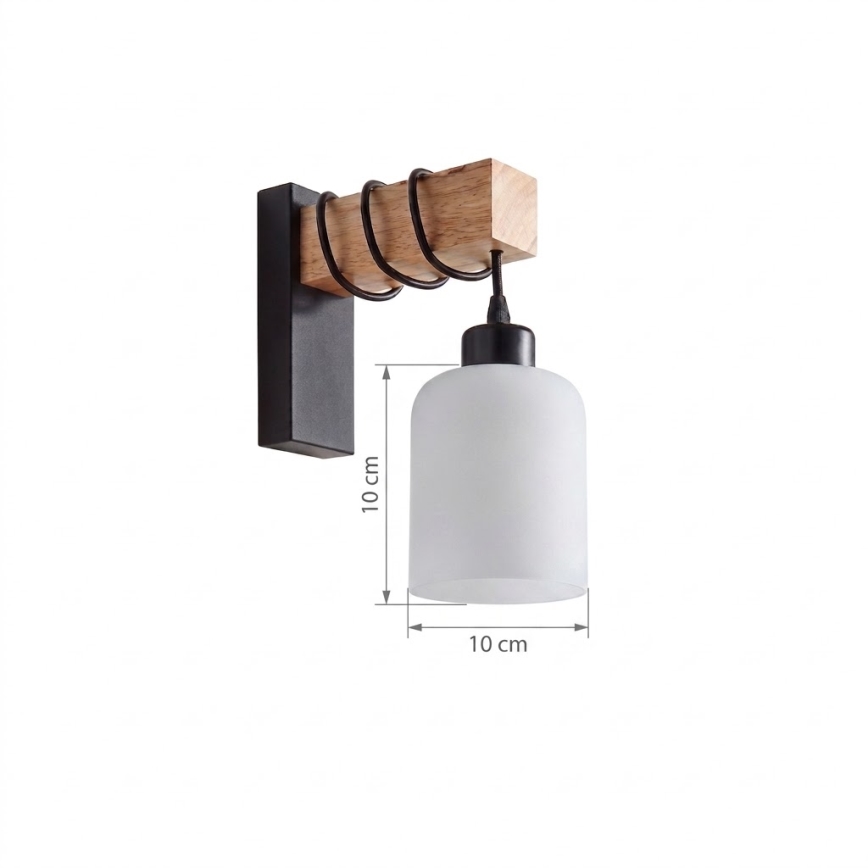 Brilagi - Stenska svetilka WOOD GLASS 1xE27/60W/230V borovica/črna/bela