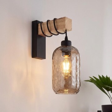 Brilagi - Stenska svetilka WOOD GLASS 1xE27/60W/230V borovica/črna/dimna rjava