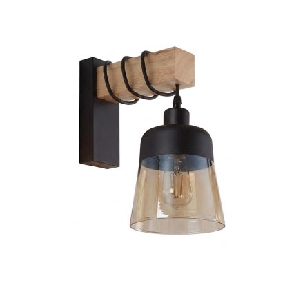 Brilagi - Stenska svetilka WOOD GLASS 1xE27/60W/230V borovica/črna/dimljeno rjava