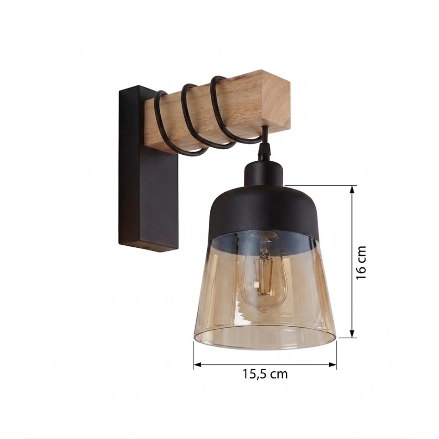 Brilagi - Stenska svetilka WOOD GLASS 1xE27/60W/230V borovica/črna/dimljeno rjava