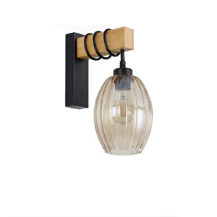 Brilagi - Stenska svetilka WOOD GLASS 1xE27/60W/230V borovica/črna/dimasta bež