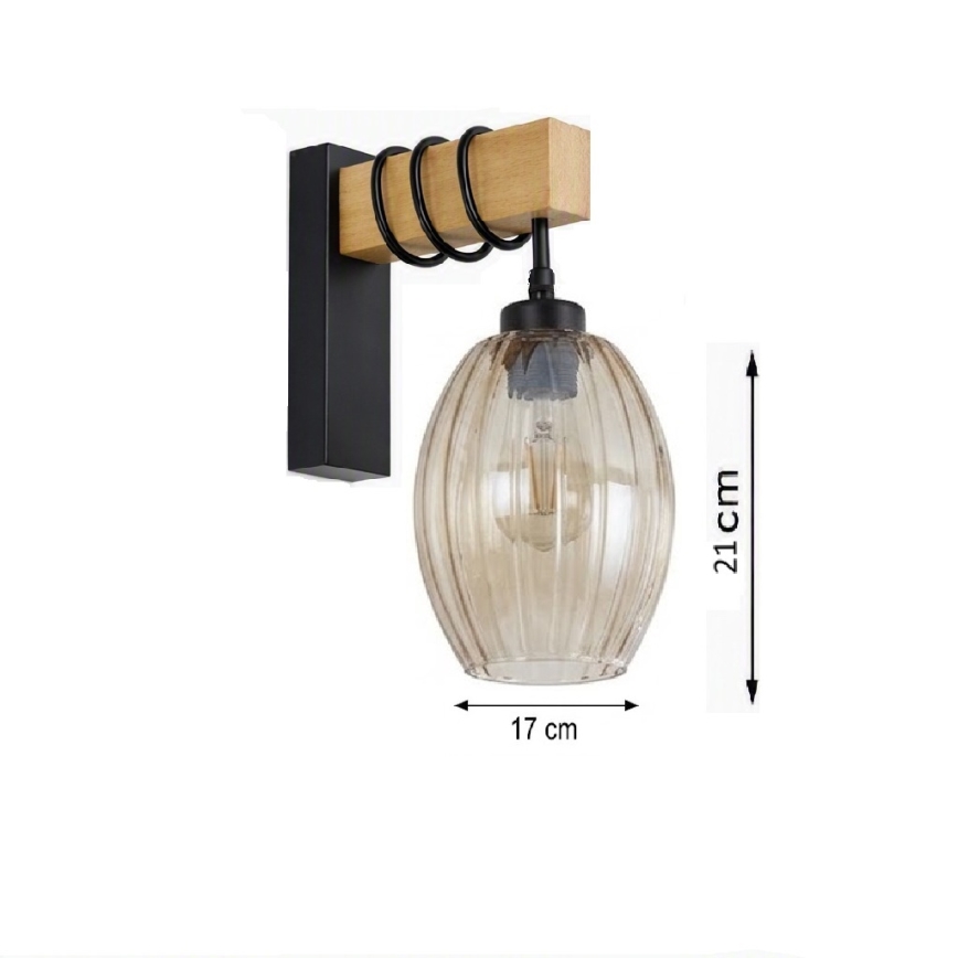 Brilagi - Stenska svetilka WOOD GLASS 1xE27/60W/230V borovica/črna/dimasta bež