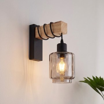 Brilagi - Stenska svetilka WOOD GLASS 1xE27/60W/230V borovina/črna/dimljen bež