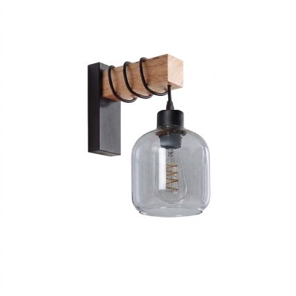 Brilagi - Stenska svetilka WOOD GLASS 1xE27/60W/230V borovinska/črna/dimno siva