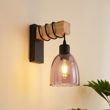 Brilagi - Stenska svetilka WOOD GLASS 1xE27/60W/230V borovina/črna/dimno bež