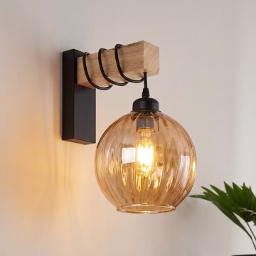 Brilagi - Stenska svetilka WOOD GLASS 1xE27/60W/230V borovina/črna/dimno rjava