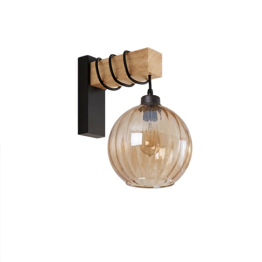 Brilagi - Stenska svetilka WOOD GLASS 1xE27/60W/230V borovina/črna/dimno rjava