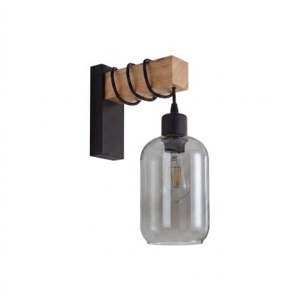 Brilagi - Stenska svetilka WOOD GLASS 1xE27/60W/230V borovica/črna/dimno siva
