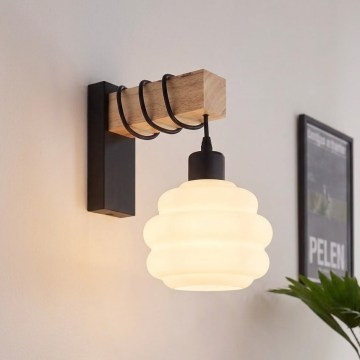 Brilagi - Stensko svetilo WOOD GLASS 1xE27/60W/230V borov les/črna/bela