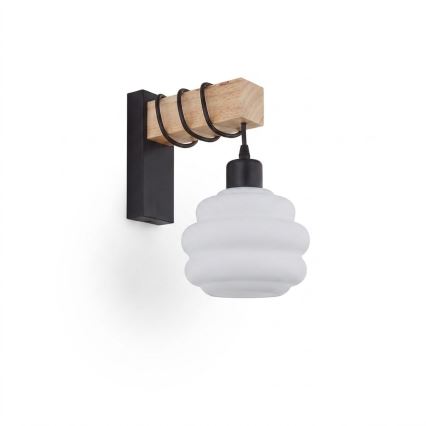 Brilagi - Stensko svetilo WOOD GLASS 1xE27/60W/230V borov les/črna/bela