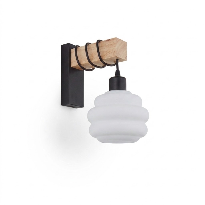 Brilagi - Stensko svetilo WOOD GLASS 1xE27/60W/230V borov les/črna/bela