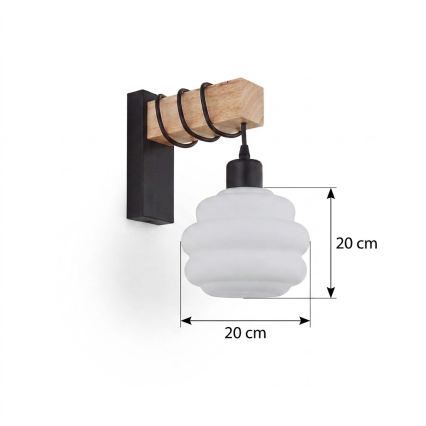 Brilagi - Stensko svetilo WOOD GLASS 1xE27/60W/230V borov les/črna/bela