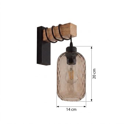 Brilagi - Stenska svetilka WOOD GLASS 1xE27/60W/230V borovica/črna/dimna rjava