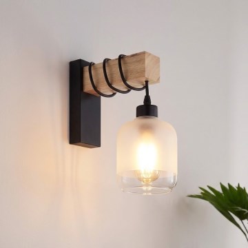 Brilagi - Stensko svetilo WOOD GLASS 1xE27/60W/230V borovina/črna/bela